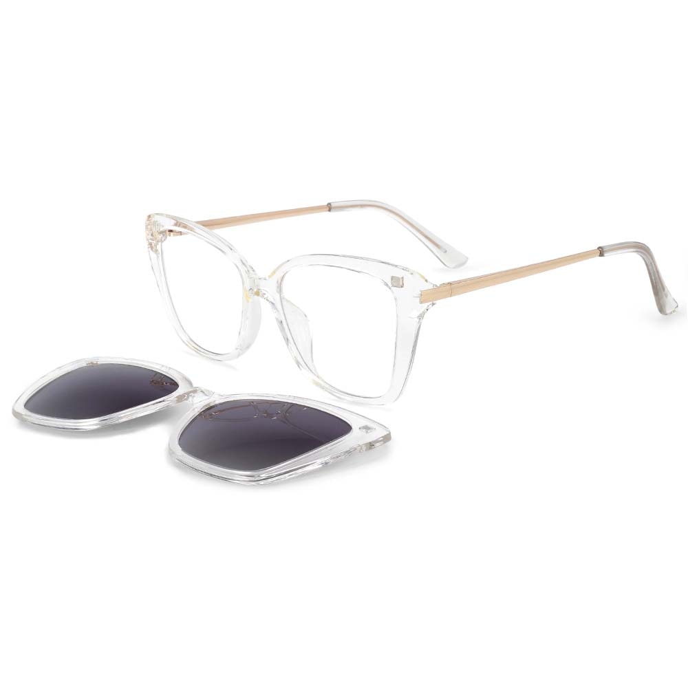 CCSpace Women's Full Rim Rectangle Cat Eye Tr 90 Titanium Frame Eyeglasses Clip On Sunglasses 53851 Clip On Sunglasses CCspace Clear China white