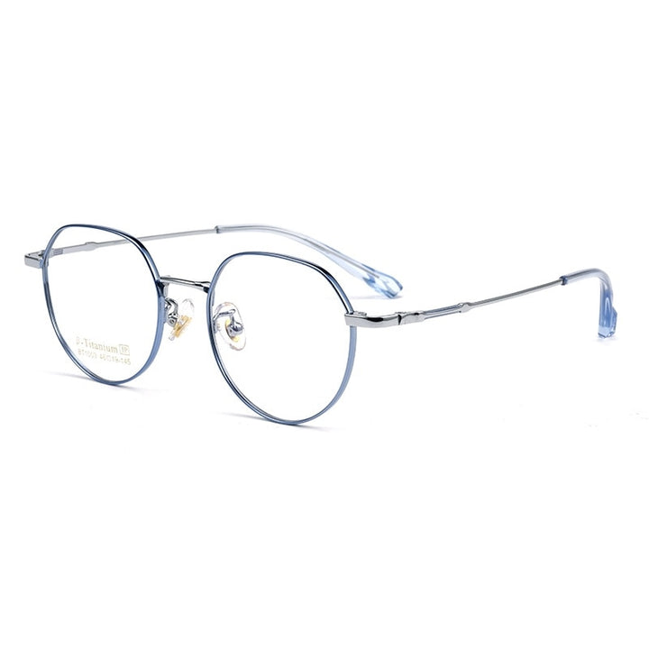 Yimaruli Unisex Full Rim Small Polygon Titanium Eyeglasses Bt1003m Full Rim Yimaruili Eyeglasses Blue Silver  