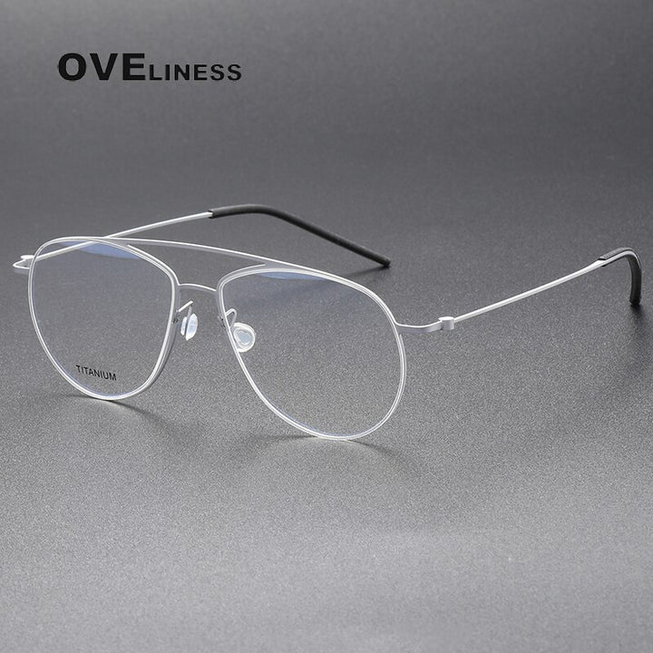 Oveliness Unisex Full Rim Square Double Bridge Screwless Titanium Eyeglasses 5507 Full Rim Oveliness silver  