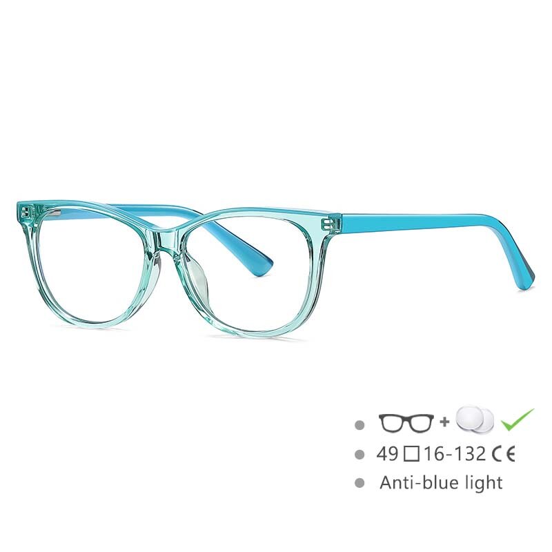 CCSpace Youth's Unisex Full Rim Square Tr 90 Titanium Frame Eyeglasses 54524 Full Rim CCspace China cyan-blue 