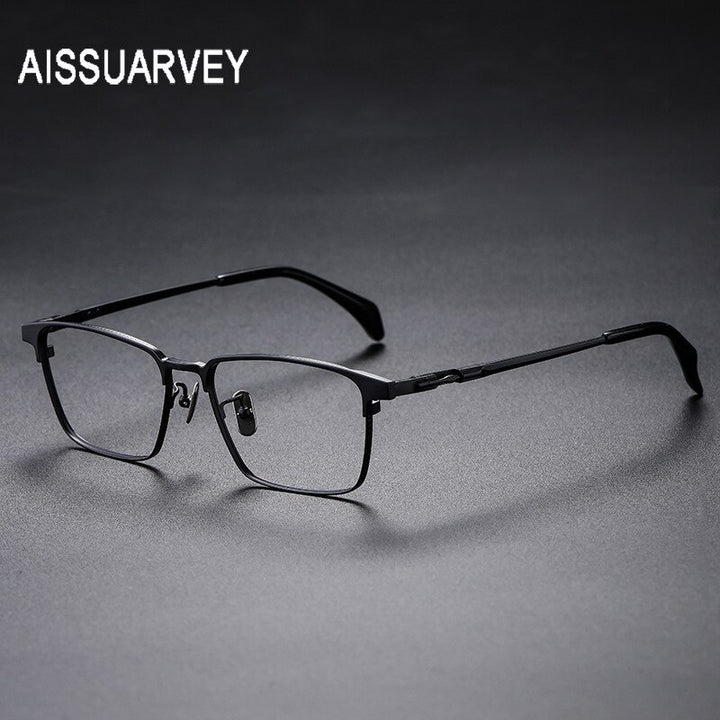 Aissuarvey Men's Eyeglasses Titanium Ip Rectangular Wide Full Rim14g Full Rim Aissuarvey Eyeglasses black CN 