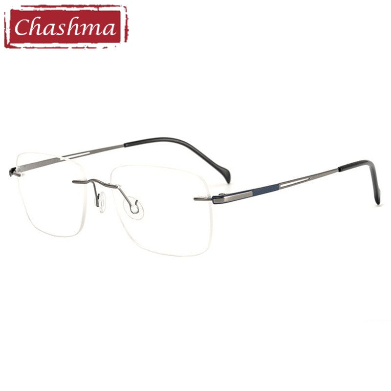 Chashma Ottica Unisex Rimless Square Titanium Customized Lens Shape Eyeglasses 16068 Rimless Chashma Ottica Gun Gray  