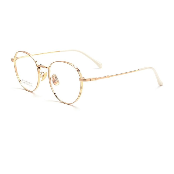 KatKani Unisex Full Rim Round Titanium Eyeglasses K5081 Full Rim KatKani Eyeglasses Gold  