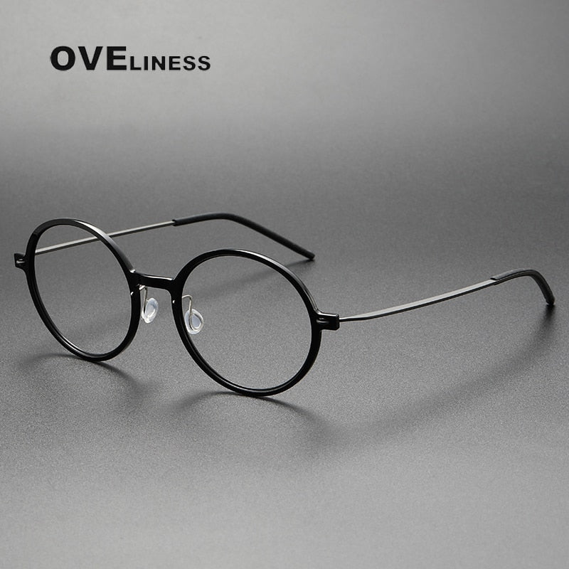 Oveliness Unisex Full Rim Round Screwless Titanium Eyeglasses 6523 Full Rim Oveliness black gun  