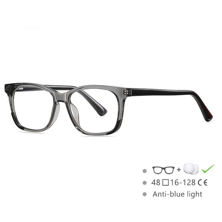 CCSpace Youth's Unisex Full Rim Square Tr 90 Titanium Frame Eyeglasses 54523 Full Rim CCspace China Gray 