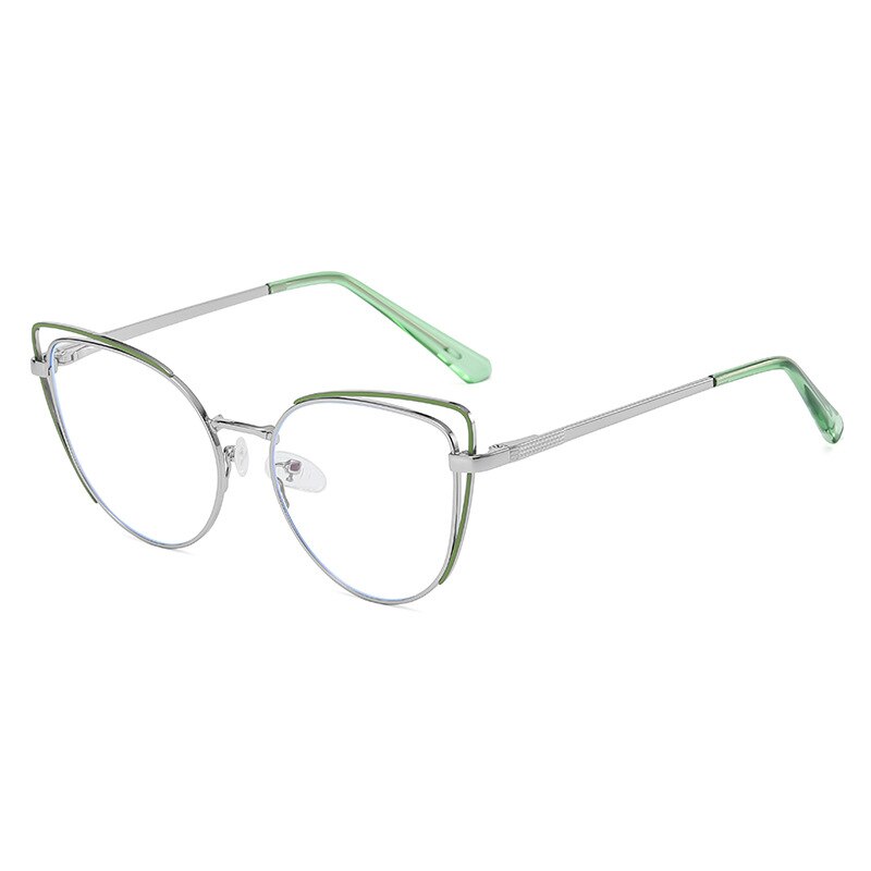 CCspace Women's Full Rim Cat Eye Acetate Alloy Eyeglasses 55253 Full Rim CCspace China SilverGreen 