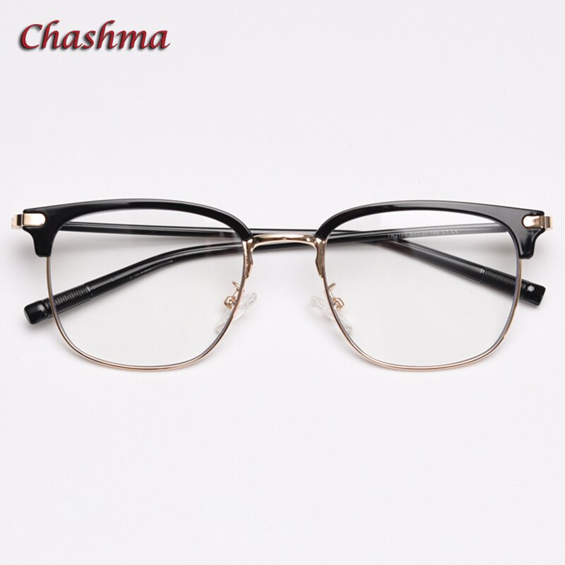 Chashma Ochki Unisex Full Rim Round Square Tr 90 Titanium Eyeglasses 2180 Full Rim Chashma Ochki Black Gold  