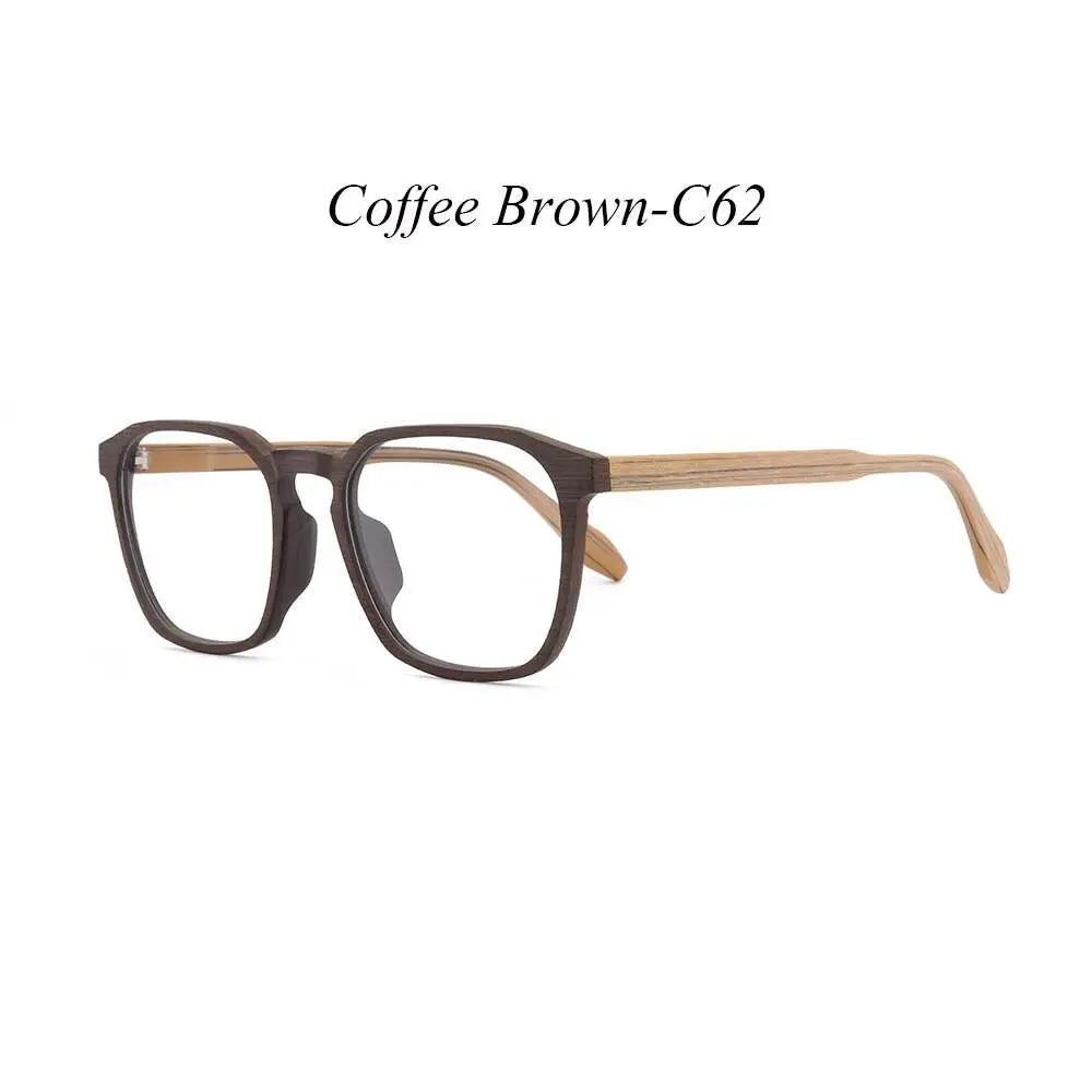 Hdcrafter Unisex Full Rim Square Wood Alloy Eyeglasses 1692.