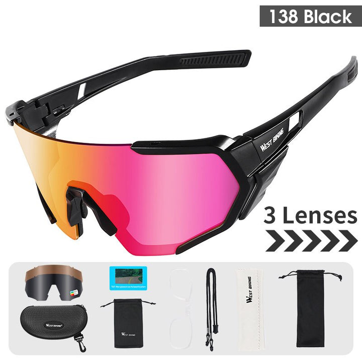 West Biking Unisex Semi Rim Tr 90 Polarized Sport Sunglasses YP0703138 Sunglasses West Biking 138 Black Polarized 3 Lens 