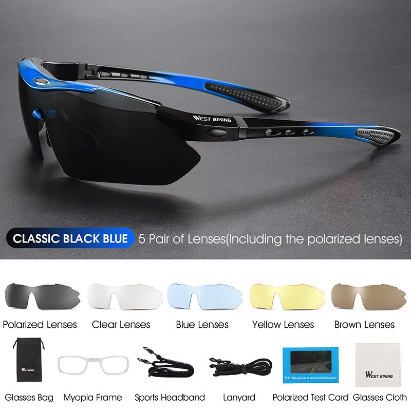 West Biking Unisex Full Rim Rectangle Acetate Polarized Sport Sunglasses YP0703111-135-136 Sunglasses West Biking 142 Blue 5Lens China 