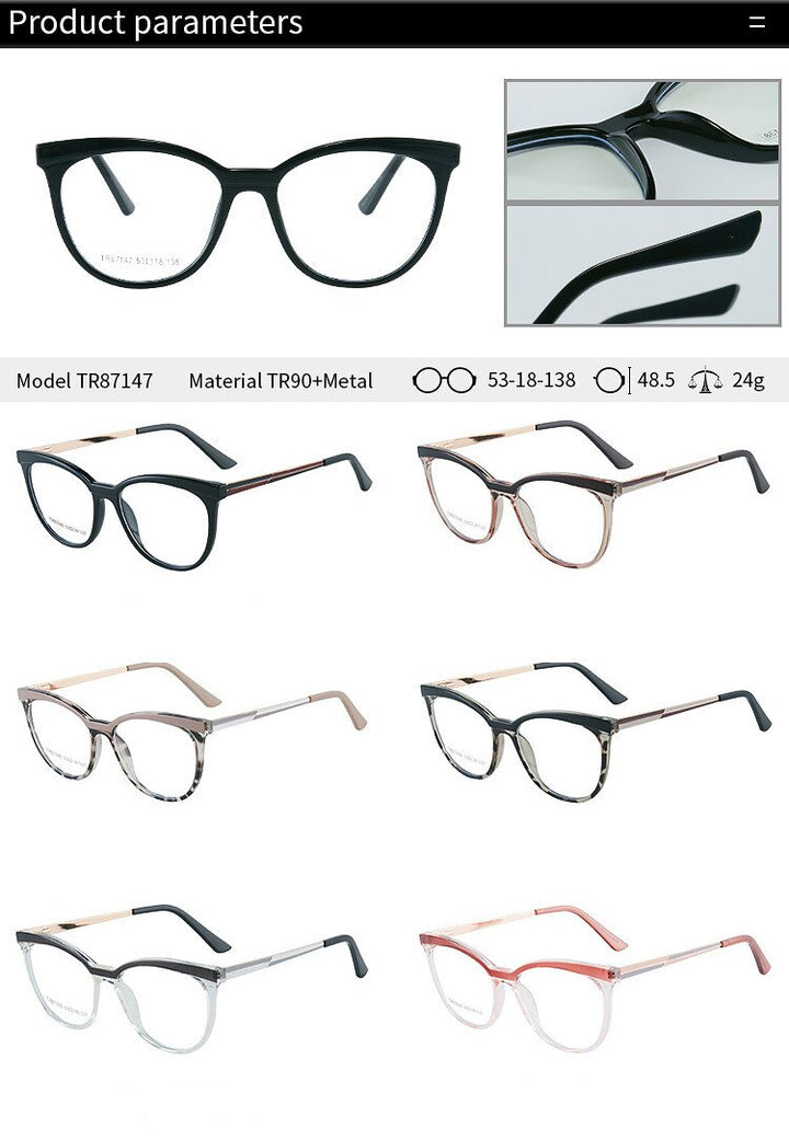 KatKani Women's Full Rim Memory TR 90 Resin Alloy Cat Eye Frame Eyeglasses Tr7147 Full Rim KatKani Eyeglasses   