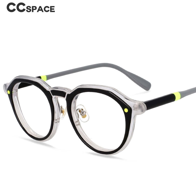 CCspace Unisex Full Rim Round Acetate Frame Eyeglasses 54541 Full Rim CCspace   