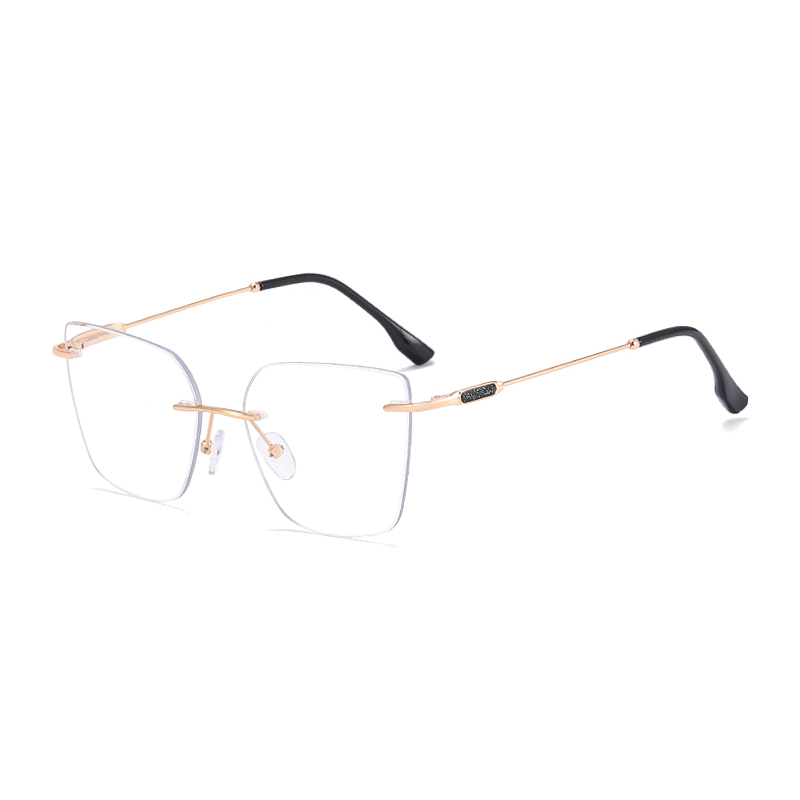 Ralferty Women's Rimless Flat Top Cat Eye Alloy Eyeglasses Rimless Ralferty C5 Gold-Black China 