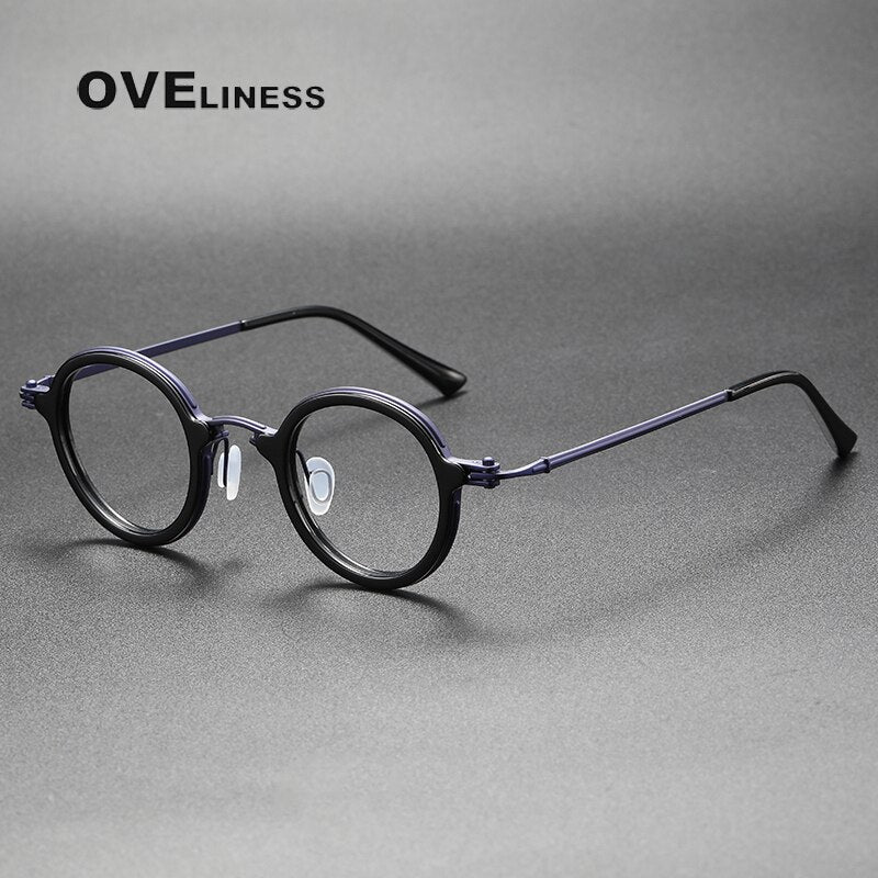 Oveliness Unisex Full Rim Round Acetate Titanium Eyeglasses 5899 Full Rim Oveliness black purple  
