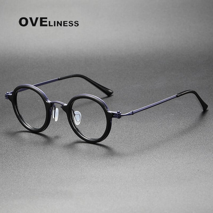 Oveliness Unisex Full Rim Round Acetate Titanium Eyeglasses 5899 Full Rim Oveliness black purple  