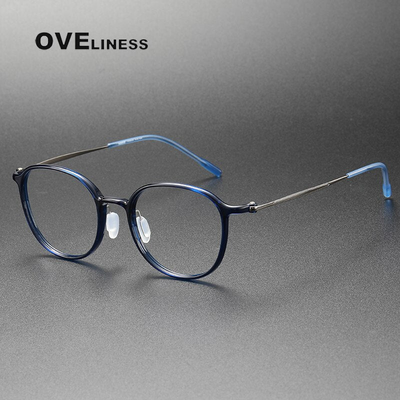 Oveliness Unisex Full Rim Round Square Acetate Titanium Eyeglasses 8633 Full Rim Oveliness blue  