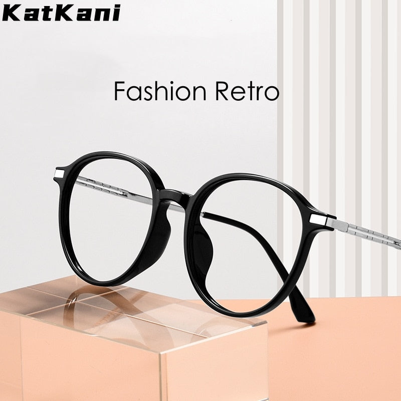 KatKani Unisex Full Rim Round Acetate Titanium Eyeglasses 96007S Full Rim KatKani Eyeglasses   
