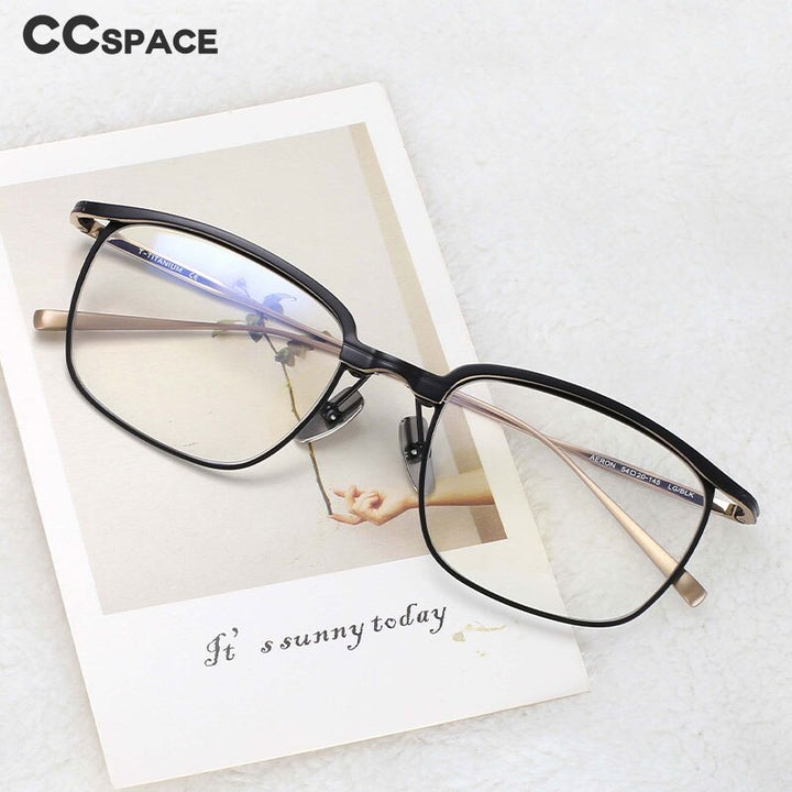 CCspace Unisex Full Rim Square Titanium Eyeglasses 55038 Full Rim CCspace   