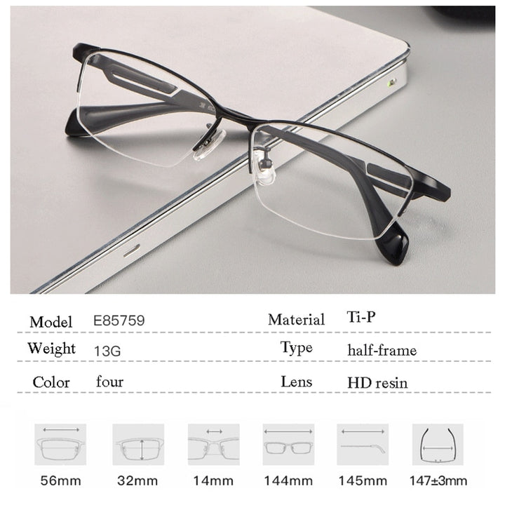 Hotochki Men's Semi Rim Rectangle Titanium Frame Eyeglasses E85759 Semi Rim Hotochki   