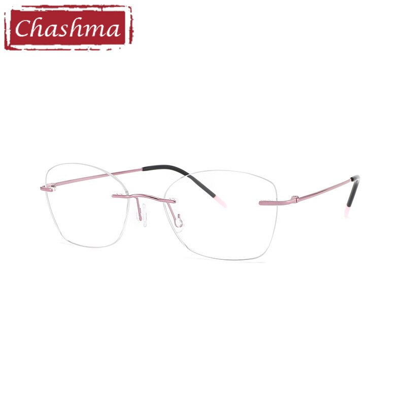 Chashma Ottica Unisex Rimless Rounded Square Titanium Eyeglasses 9017 Rimless Chashma Ottica Pink  
