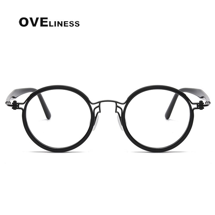 Oveliness Unisex Full Rim Round Acetate Titanium Eyeglasses 5862 Full Rim Oveliness   