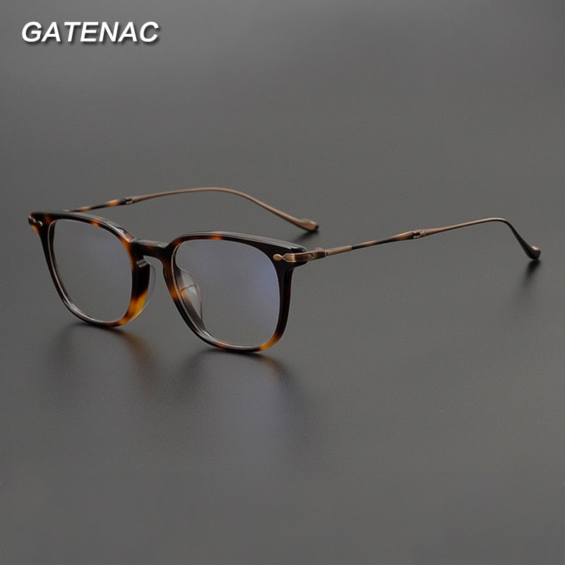 Gatenac Unisex Full Rim Square Acetate Titanium Eyeglasses Gxyj993 Full Rim Gatenac   