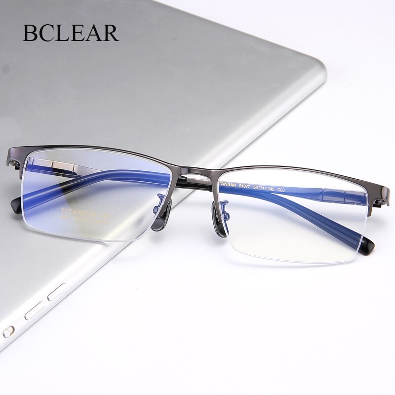 Bclear Men's Full Rim Square Titanium Eyeglasses My91077 Full Rim Bclear   