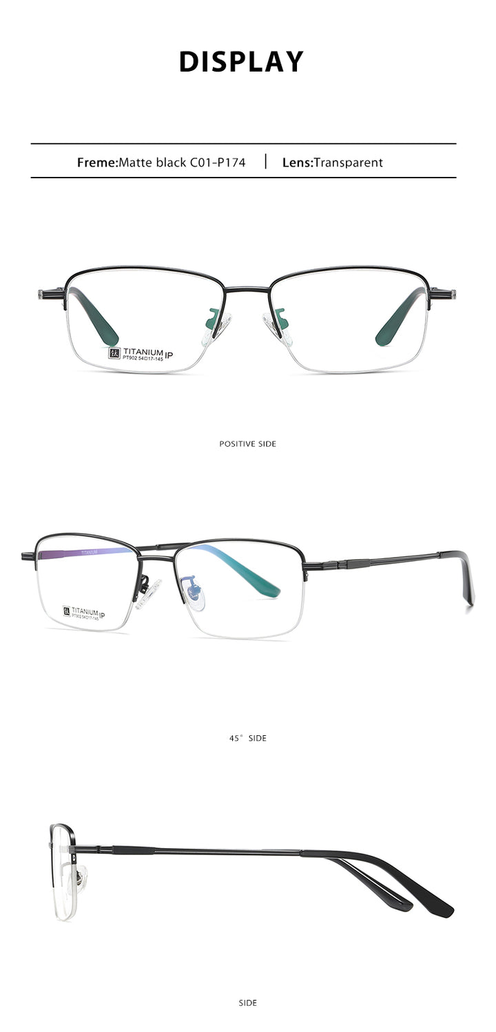 Reven Jate Men's Semi Rim Square Titanium Frame Eyeglasses PT902 Semi Rim Reven Jate   