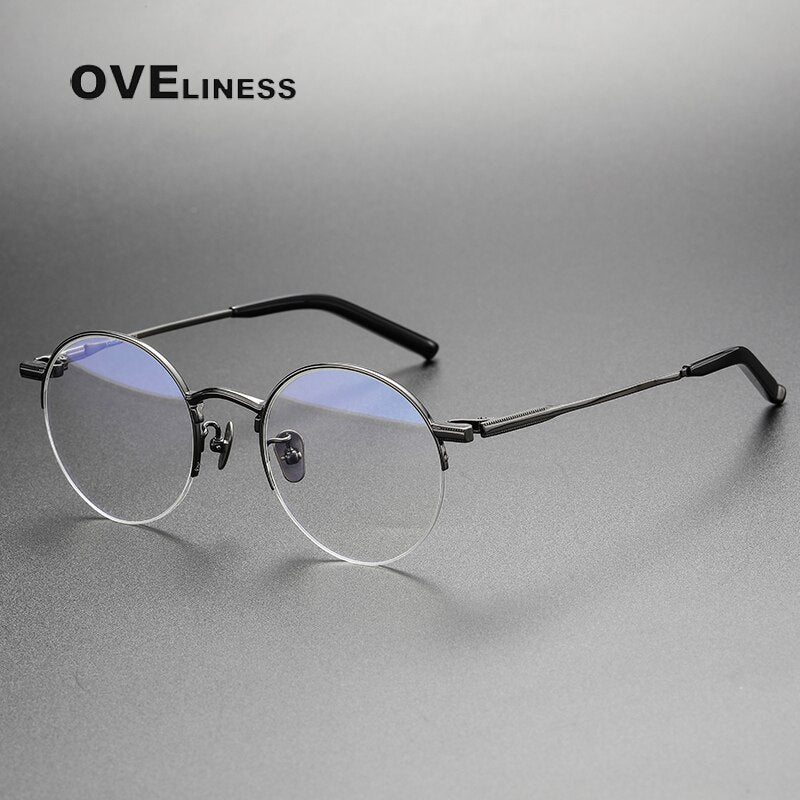 Oveliness Unisex Semi Rim Round Titanium Eyeglasses 185 Semi Rim Oveliness gun  