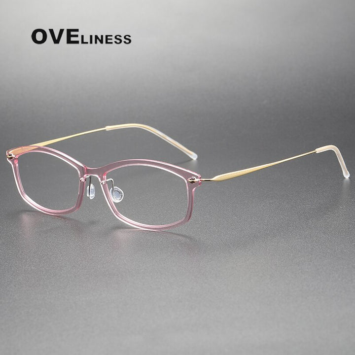 Oveliness Unisex Full Rim Square Screwless Acetate Titanium Eyeglasses 6512 Full Rim Oveliness pink  