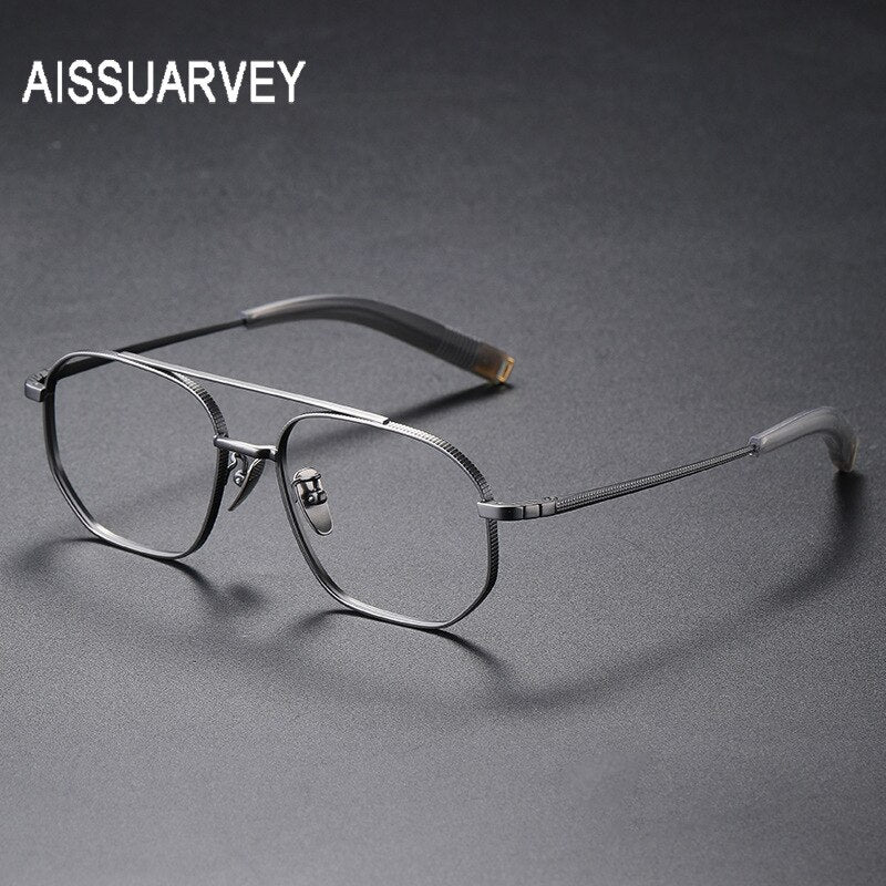 Aissuarvey Men's Eyeglasses Titanium Ip Double Bridge Big Square Full Rim 14.7g Full Rim Aissuarvey Eyeglasses gray CN 