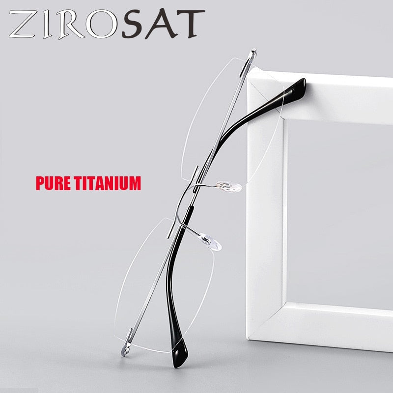 Zirosat Unisex Rimless Square Titanium Anti Blue Light Reading Glasses 8161 Reading Glasses Zirosat   