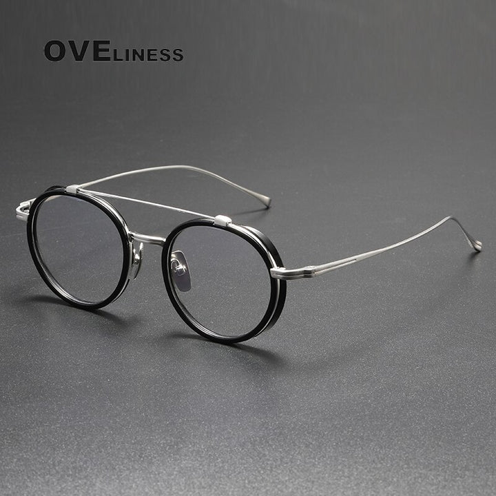 Oveliness Unisex Full Rim Square Double Bridge Acetate Titanium Eyeglasses Kj32 Full Rim Oveliness black silver  