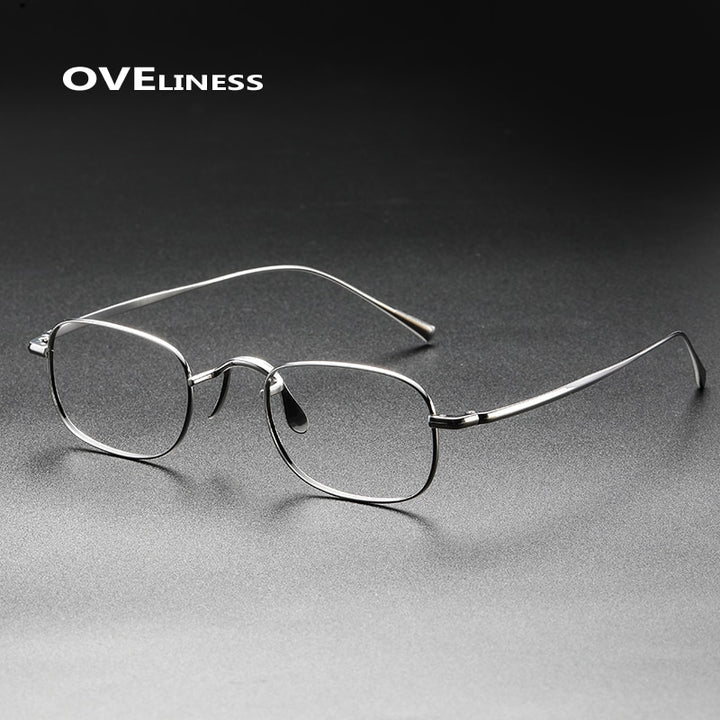 Oveliness Unisex Full Rim Small Square Titanium Eyeglasses 165e Full Rim Oveliness silver  