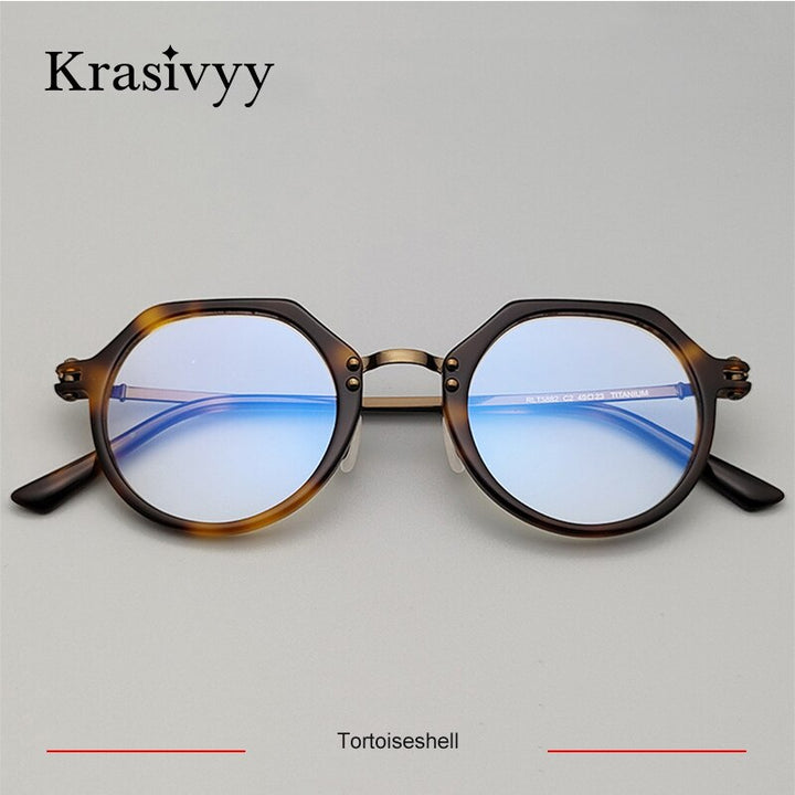 Krasivyy Unisex Full Rim Flat Top Round Titanium Acetate Eyeglasses Rlt5882 Full Rim Krasivyy Tortoiseshell CN 