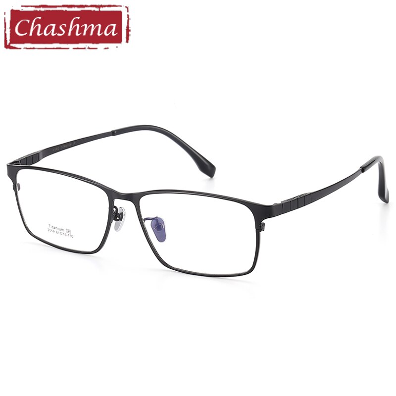 Chashma Ottica Men's Full Rim Oversized Square Titanium Eyeglasses 2059 Full Rim Chashma Ottica Black  
