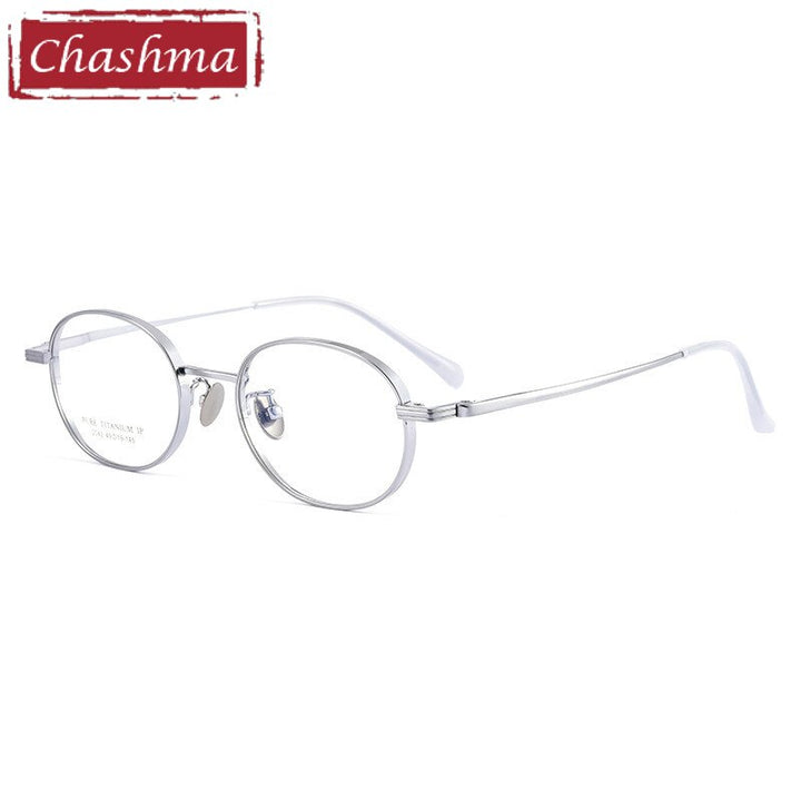 Chashma Ottica Unisex Full Rim Small Round Titanium Eyeglasses 2042 Full Rim Chashma Ottica Silver  