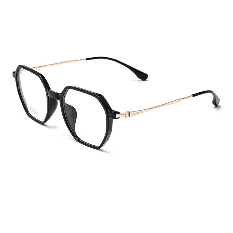 KatKani Unisex Full Rim Polygon Tr 90 Alloy Eyeglasses Bv83007b Full Rim KatKani Eyeglasses Black Gold  