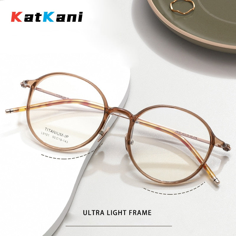 KatKani Unisex Full Rim Round Tr 90 Titanium Eyeglasses L9101 Full Rim KatKani Eyeglasses   