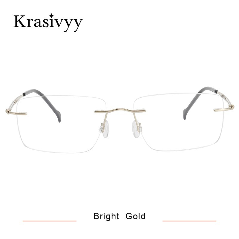Krasivyy Unisex Rimless Square Titanium Eyeglasses Kr5019 Rimless Krasivyy Bright Gold CN 