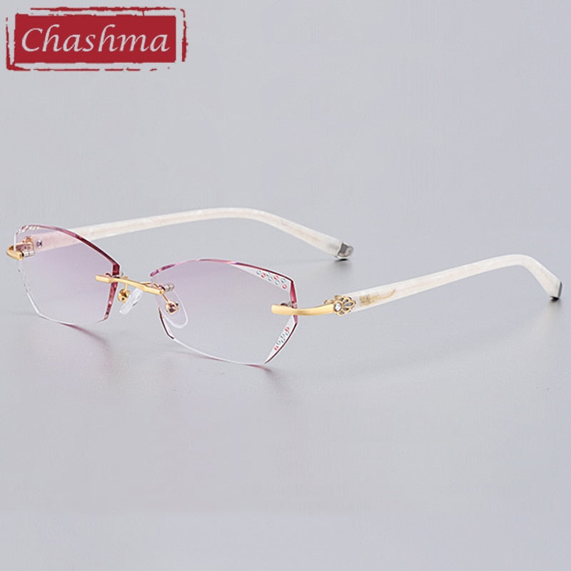 Chashma Women's Rimless Rectangle Titanium Frame Eyeglasses 58069 Rimless Chashma Gold Gray Red  