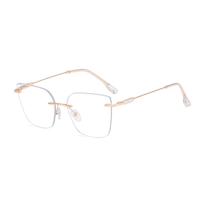 Ralferty Women's Rimless Flat Top Cat Eye Alloy Eyeglasses Rimless Ralferty C1 Gold - White China 