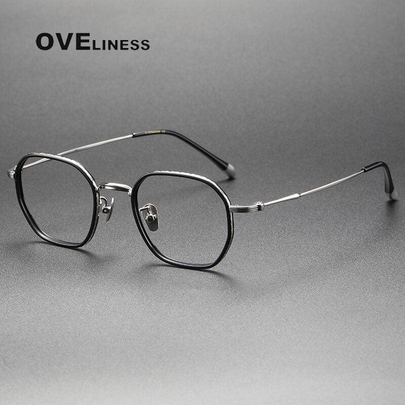 Oveliness Unisex Full Rim Irregular Square Acetate Titanium Eyeglasses 8503 Full Rim Oveliness black gun  
