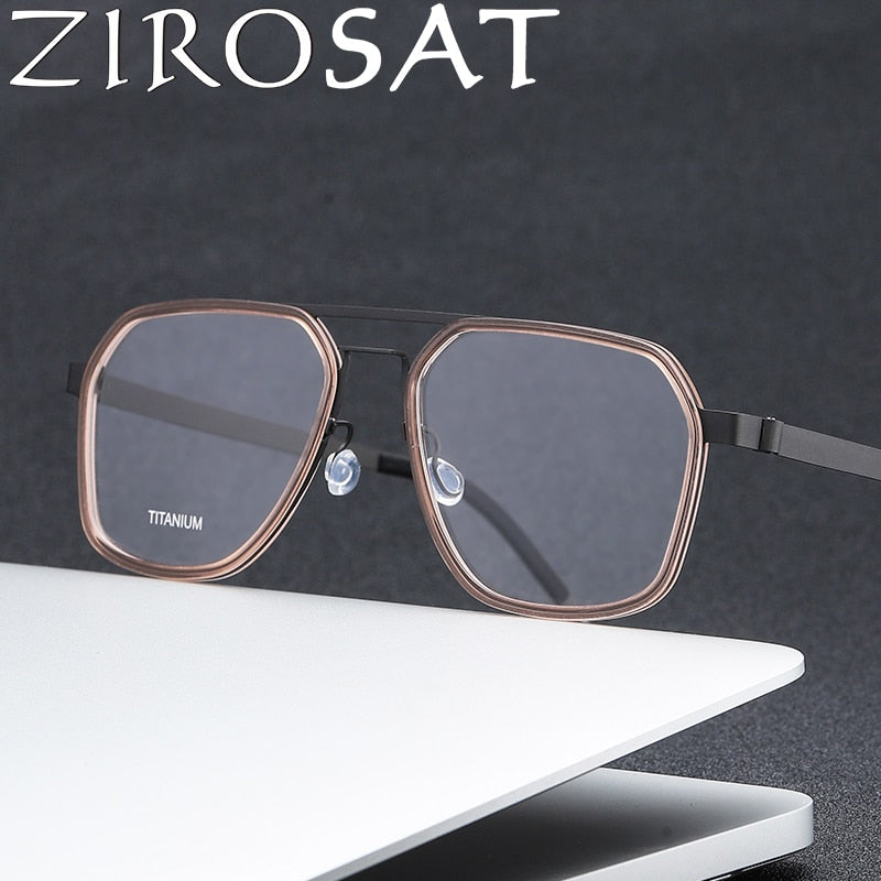 Zirosat Unisex Full Rim Polygon Double Bridge Titanium Acetate Eyeglasses 9753 Full Rim Zirosat   