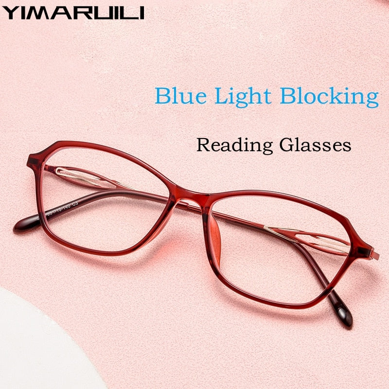 Yimaruili Women's Full Rim Square Tr 90 Alloy Hyperopic HD Reading Glasses 3603lh Reading Glasses Yimaruili Eyeglasses   