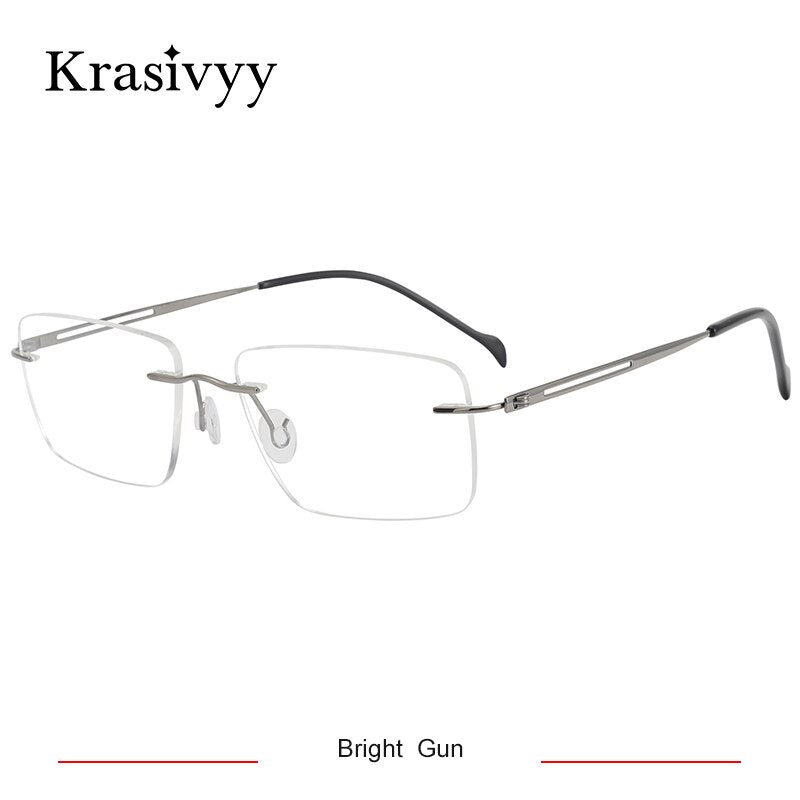 Krasivyy Men's Rimless Square Screwless Titanium Eyeglasses Kr86519 Rimless Krasivyy Bright Gun CN 