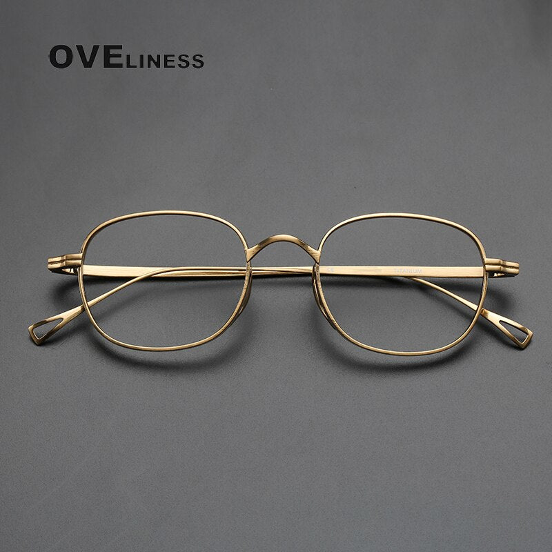 Oveliness Unisex Full Rim Round Titanium Eyeglasses 10518s Full Rim Oveliness Gold  