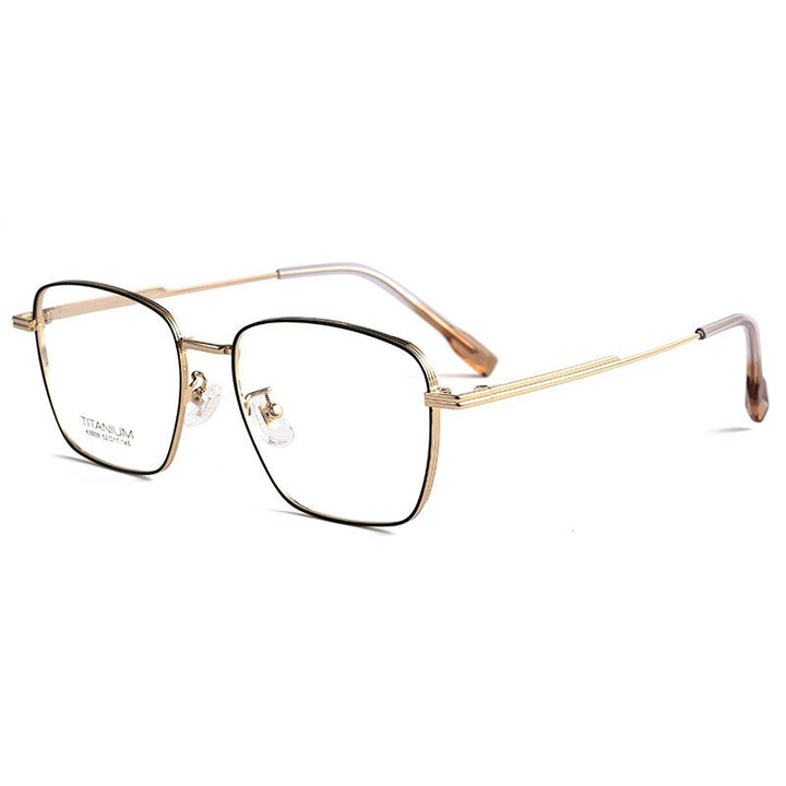 Yimaruili Unisex Full Rim Square Titanium Eyeglasses K5009 Full Rim Yimaruili Eyeglasses Black Gold  