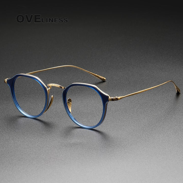 Oveliness Unisex Full Rim Oversized Square Round Acetate Titanium Eyeglasses 1113 Full Rim Oveliness blue gold  