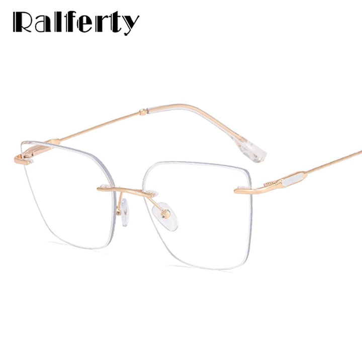 Ralferty Women's Rimless Flat Top Cat Eye Alloy Eyeglasses Rimless Ralferty   